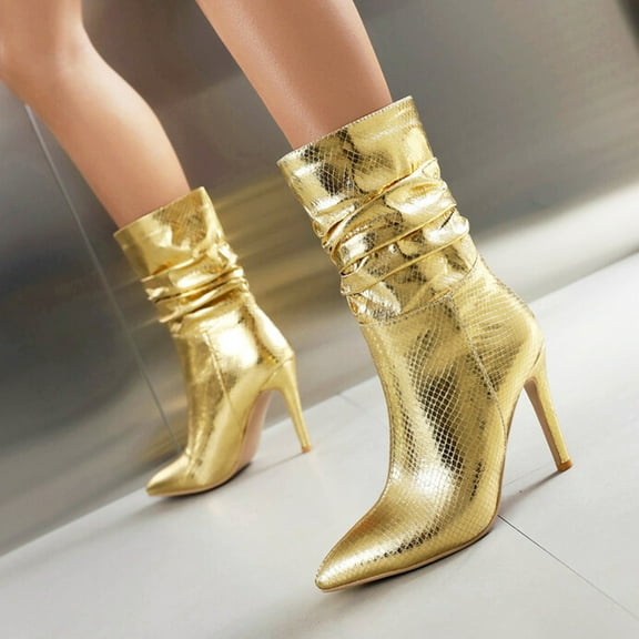 Bnwani Women Boots Footwear Fall Pile Pointed High-Heel High 0 Boot Gold Size 4.5