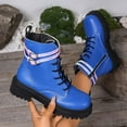 thumbnail image 1 of Bnwani Women Boots Footwear Fall Winter Fashion Low-Heel Thick Mid-Calf Versatile Casual Solid Boot Blue Size 5.5, 1 of 9