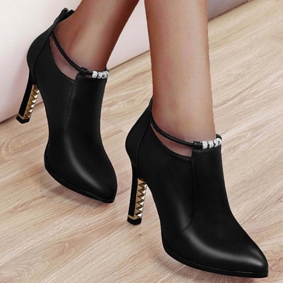 Bnwani Women Boots Footwear Fall Winter Fashion Pointed High-Heel High Mid-Calf Versatile Casual Leather Sweet Boot Black Size 6