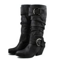 thumbnail image 1 of Bnwani Women Boots Footwear Fashion Knee-High-Heel Thick Chunky Knee-High Leather Knight Boot Black Size 4.5, 1 of 9