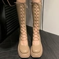 thumbnail image 1 of Bnwani Women Boots Footwear Fashion Thick Knee-High Strap Casual Knight Boot Yellow Size 7, 1 of 9