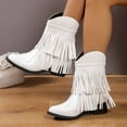 thumbnail image 1 of Bnwani Women Boots Footwear Fashion Toe Thick Chunky Versatile Casual Solid Tassel Boot White Size 6.5, 1 of 5