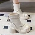 thumbnail image 1 of Bnwani Women Boots Footwear Fashion Zipper Thick Wedge Leather Boot White Size 4.5, 1 of 8