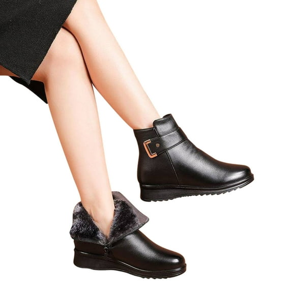 Bnwani Women Boots Footwear Low-Heel Flat Mid-Calf Warm Retro Knight Boot Black Size 6