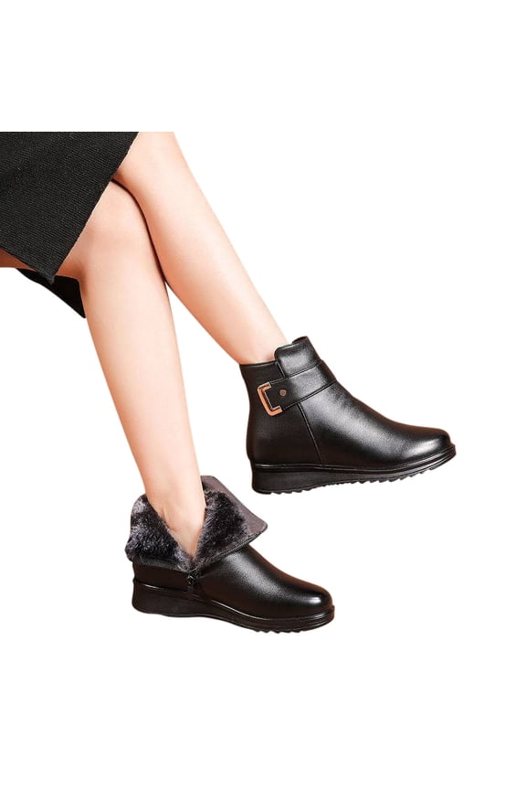 Bnwani Women Boots Footwear Low-Heel Flat Mid-Calf Warm Retro Knight Boot Black Size 6