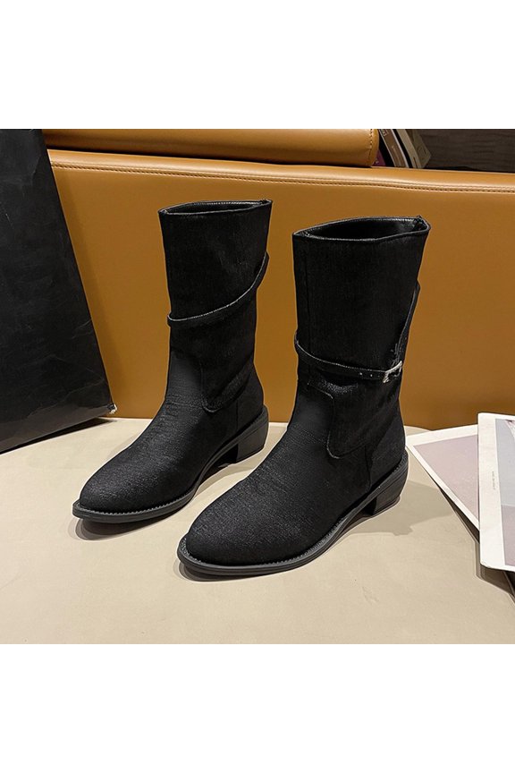 Bnwani Women Boots Footwear New Denim Pointed Mid-Heel Mid-Calf 0 Boot Black Size 5