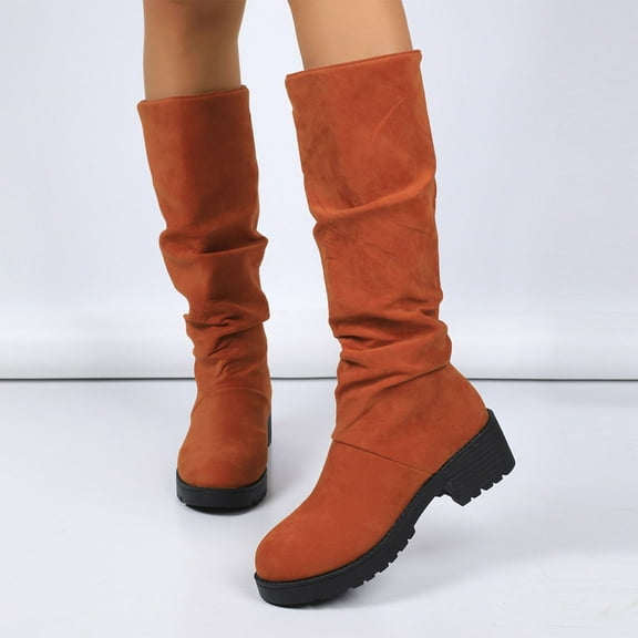 Bnwani Women Boots Footwear New Fall Winter Fashion Pointed Mid-Heel Chunky High Mid-Calf Ankle Versatile Casual Knight Boot Orange Size 9