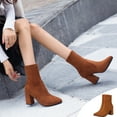 thumbnail image 1 of Bnwani Women Boots Footwear New Fall Winter Fashion Pointed Toe Thick Chunky High Elastic Boot Brown Size 6.5, 1 of 7