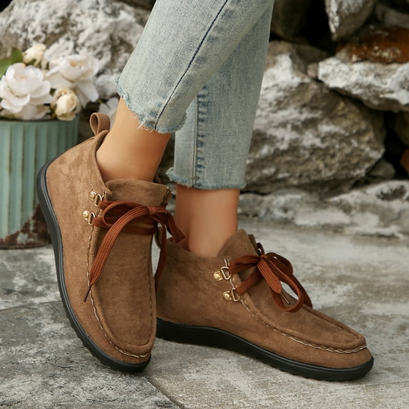 Bnwani Women Boots Footwear New Fashion Pile Flat Ankle Casual Solid Suede Boot Brown Size 6