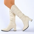 thumbnail image 1 of Bnwani Women Boots Footwear New Fashion Pile Pointed Square Zipper High-Heel Chunky High Mid-Calf Versatile Casual Solid Leather Boot White Size 9, 1 of 7