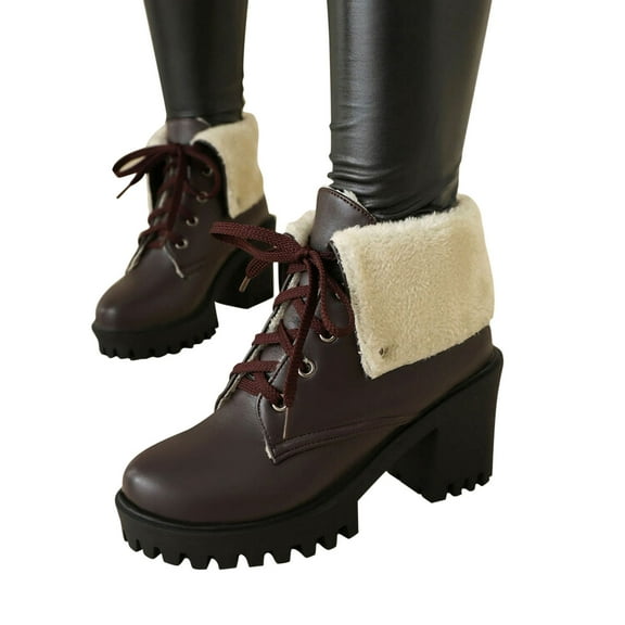 Bnwani Women Boots Footwear Thick Wedge High Mid-Calf Warm Snow Boot Brown Size 4.5