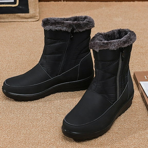 Bnwani Women Boots Footwear Winter Fashion Pile Toe Flat Mid-Calf Ankle Fleece Warm Snow Boot Black Size 7.5