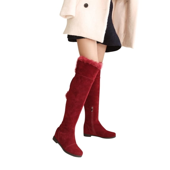Bnwani Women Boots Footwear Winter Flat Thick Knee-High Fleece Warm Knight Snow Boot Red Size 9.5