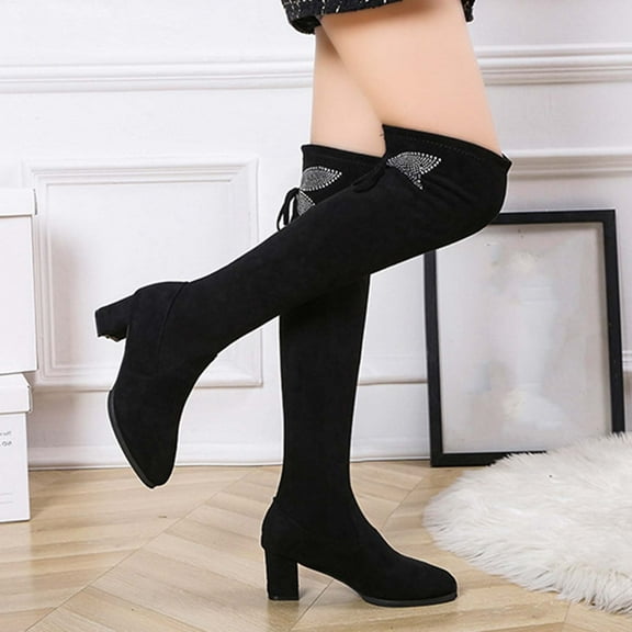 Bnwani Women Boots Footwear Winter Pile Toe High-Heel High 0 Boot Black Size 4