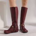 thumbnail image 1 of Bnwani Women Boots Knee High Boots New Winter Fashion Toe Flat Knee-High Versatile Casual Boot Red Size 8.5, 1 of 7