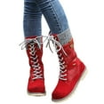 thumbnail image 1 of Bnwani Women Boots Knee High Boots Pile Toe Thick Knee-High Leather Suede Boot Red Size 4.5, 1 of 7