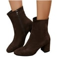 thumbnail image 1 of Bnwani Women Boots New Winter Fashion Pile Pointed Toe Mid-Heel Thick Chunky Ankle Versatile Casual Solid Suede Boot Brown Size 7, 1 of 9