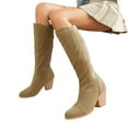 thumbnail image 1 of Bnwani Women Boots Thick Chunky Knee-High Solid Knight Boot Beige Size 8.5, 1 of 8