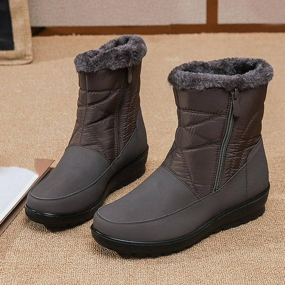 Bnwani Women Boots Winter Fashion Pile Toe Flat Mid-Calf Ankle Fleece Warm Snow Boot Brown Size 9