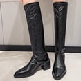 thumbnail image 1 of Bnwani Women Boots Winter Fashion Pointed Toe Mid-Heel Thick Chunky High Knee-High Casual Solid Splicing Boot Black Size 5.5, 1 of 9