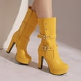 thumbnail image 1 of Bnwani Women Boots Winter Fashion Toe Zipper High-Heel High Mid-Calf Ankle Proof Casual Solid Boot Yellow Size 7.5, 1 of 5