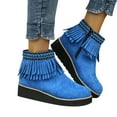 thumbnail image 1 of Bnwani Women Boots Zipper Wedge Casual Tassel Boot Blue Size 6, 1 of 8