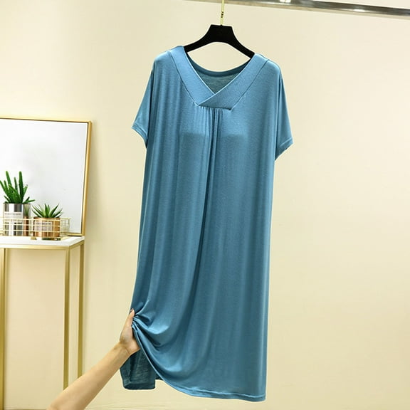 Bnwani Women Cotton Nightgowns Strap Comfortable Loose Solid Blue Size XL