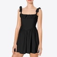 thumbnail image 1 of Bnwani Women Dresses,Summer Dresses for Women,Ruched,Square Neck,Tie,High Waist,Black,L, 1 of 6