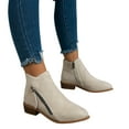 thumbnail image 1 of Bnwani Women Low Heel Boots Shoe Pointed Toe Zipper Thick Chunky Solid Boot Beige Size 8.5, 1 of 6