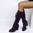 thumbnail image 1 of Bnwani Women Low Heel Boots Shoe Retro Winter Thick Chunky Knee-High Casual Retro Knight Boot Purple Size 4.5, 1 of 8