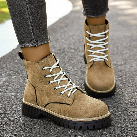 Bnwani Women Low Heel Boots Shoe Winter Fashion Toe Thick Chunky Ankle Versatile Casual Solid Boot Yellow Size 6