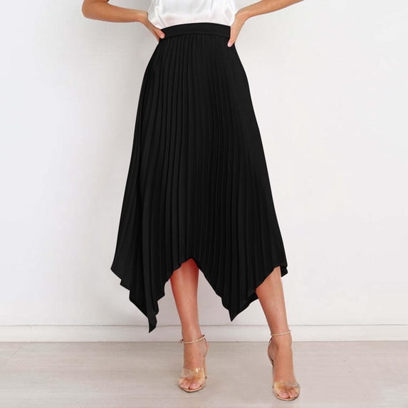 Bnwani Women's Skirts,Skirts for Women,Handkerchief,Pleated,Elastic Waist,Solid,Black,2XL