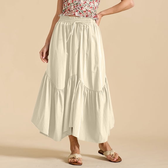 Bnwani Women's Skirts,Skirts for Women,Handkerchief,Pleated,Pockets,Elastic Waist,Beige,M