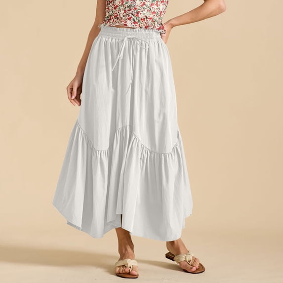 Bnwani Women's Skirts,Skirts for Women,Handkerchief,Pleated,Pockets,Elastic Waist,White,S