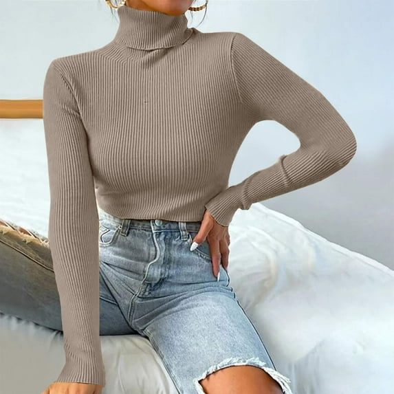 Bnwani Cream Sweaters for Women Trendy Turtleneck Solid Long Sleeve Pullove Sweater Tops Size XL(US:10)