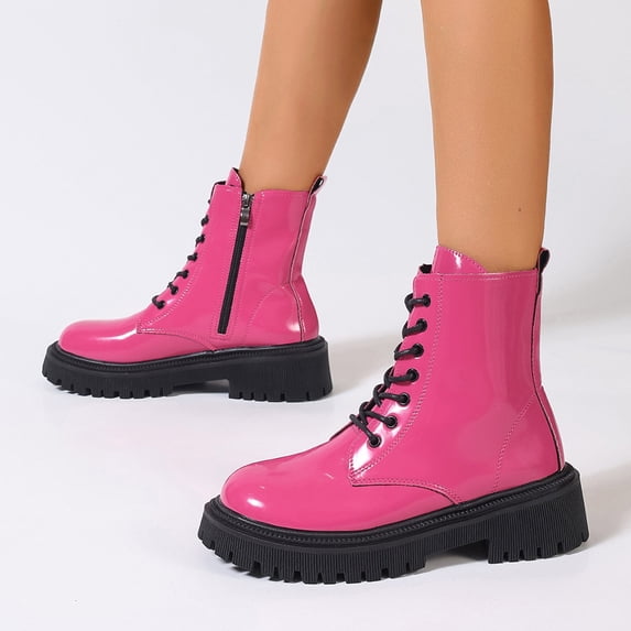 Bnwani Womens Boots Fall Winter Fashion Mid-Heel Thick Chunky Mid-Calf Versatile Casual Solid Sweet Boot Pink Size 7