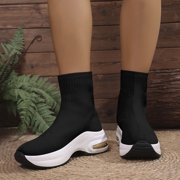Bnwani Womens Boots Fall Winter Fashion Mid-Heel Thick Mid-Calf Elastic Versatile Casual Solid Boot Black Size 7