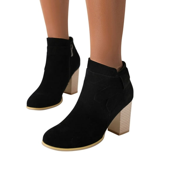 Bnwani Womens Boots Fashion Pointed High-Heel High Solid Retro Knight Boot Black Size 4.5