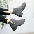 thumbnail image 1 of Bnwani Womens Boots Fashion Toe Square Zipper Mid-Heel Thick High Mid-Calf Velvet Solid Boot Gray Size 5, 1 of 5