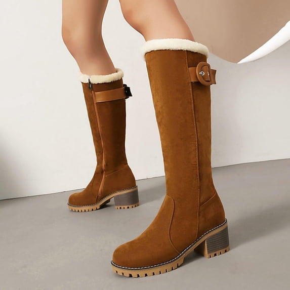 Bnwani Womens Boots Fashion Toe Zipper High-Heel Thick Chunky High Versatile Casual Snow Boot Yellow Size 7.5
