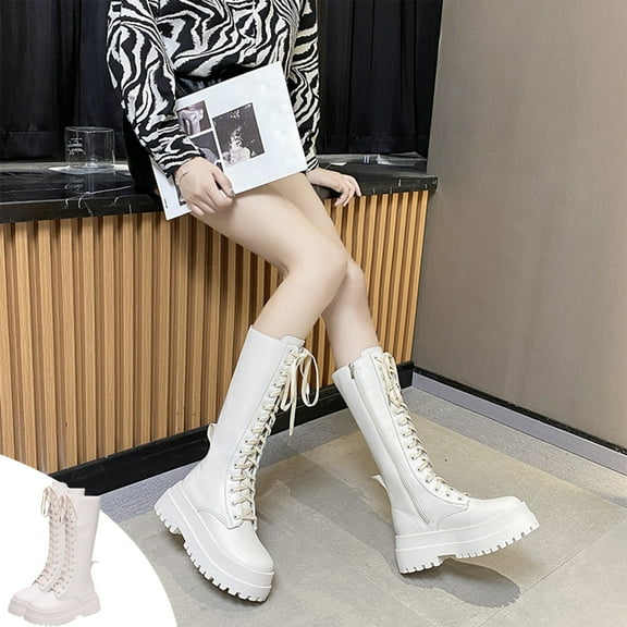 Bnwani Womens Boots New Fall Fashion Thick High 0 Boot White Size 4.5