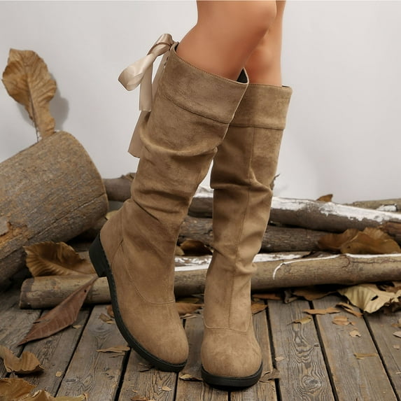 Bnwani Womens Boots New Fashion Mid-Heel High Mid-Calf Versatile Casual Solid Boot Yellow Size 7.5