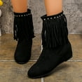 thumbnail image 1 of Bnwani Womens Boots New Winter Fashion Flat Thick High Mid-Calf Versatile Casual Solid Tassel Boot Black Size 5.5, 1 of 9