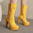 thumbnail image 1 of Bnwani Womens Boots New Winter Fashion High-Heel High Mid-Calf Casual Solid Boot Yellow Size 8.5, 1 of 8