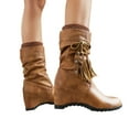 thumbnail image 1 of Bnwani Womens Boots New Winter High-Heel Wedge High Mid-Calf 0 Boot Brown Size 7, 1 of 6