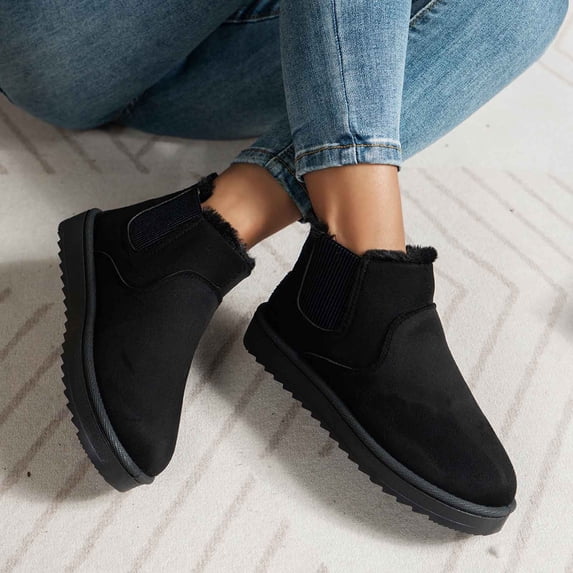 Bnwani Womens Boots Toe Mid-Calf Fleece Warm Casual Solid Knight Snow Boot Black Size 6