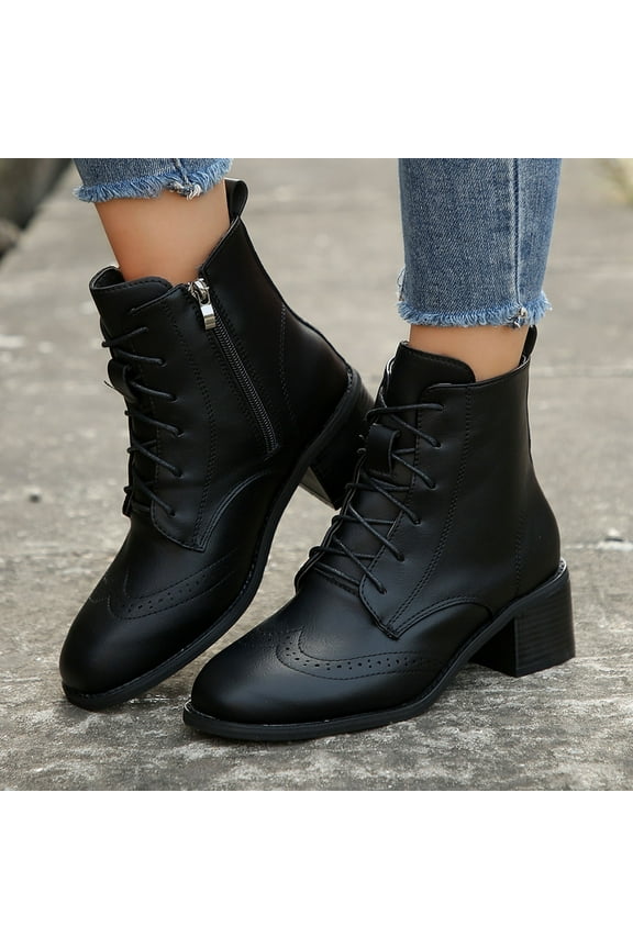 Bnwani Womens Boots Toe Zipper Mid-Heel Ankle Strap Comfortable Casual Solid Boot Black Size 9