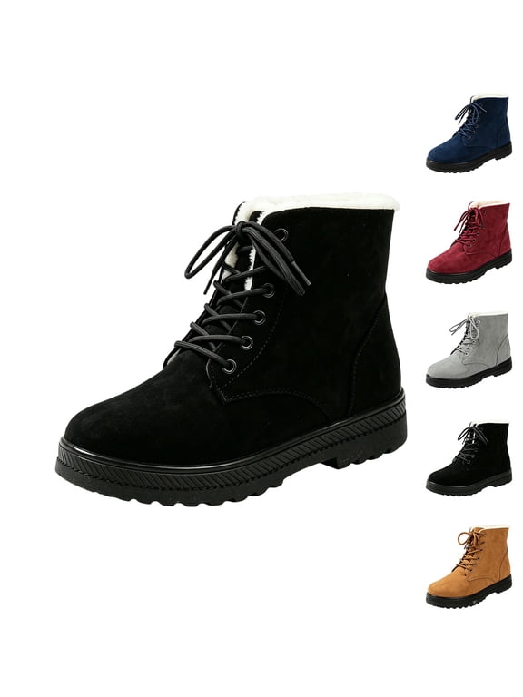 Winter Boots for Women,Lace Up Winter Boots,Round Toe,Warm,Thick Sole,Metal Eyelet,Black,40(US:7.5)