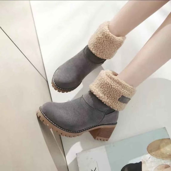 Bnwani Womens Boots,Winter Boots,Non-slip,Warm,Block,Round Toe,Gray,42(US:9)