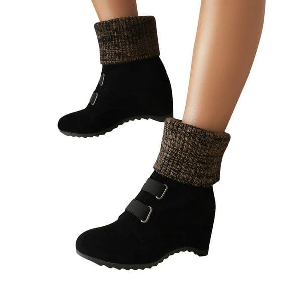 Bnwani Womens Boots Winter Mid-Heel Wedge Snow Boot Black Size 4.5